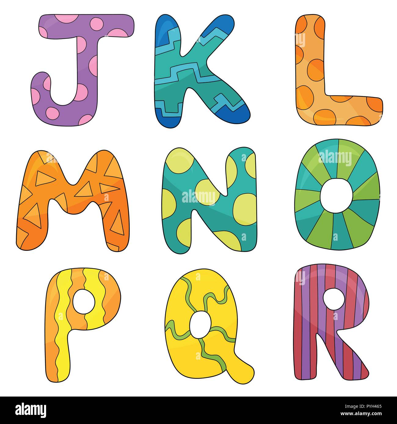 Vector cartoon set of isolated ocartoon style, alphabet letters Stock Vector