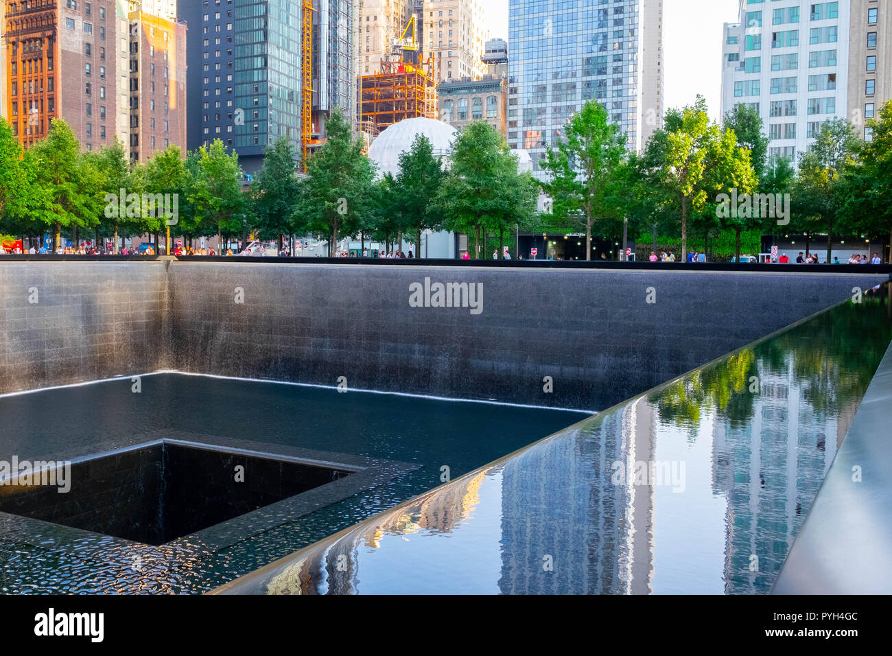 9/11 World Trade Centre Memorial fountains in Lower Manhattan, New York City Stock Photo