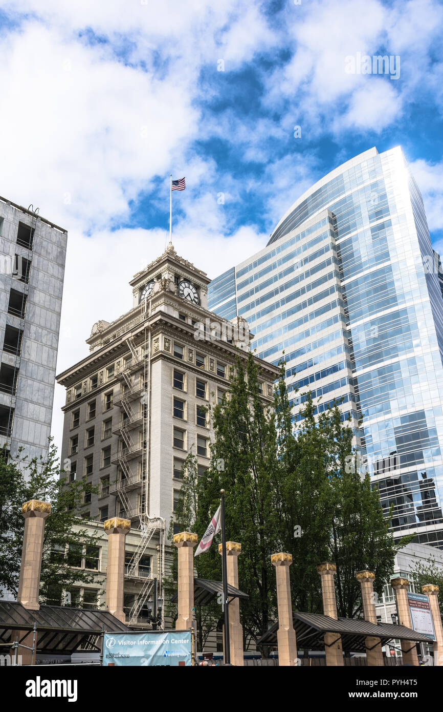Portland,Oregon,USA - June 9, 2017 : View of the Jackson Tower in downtown Portland Stock Photo