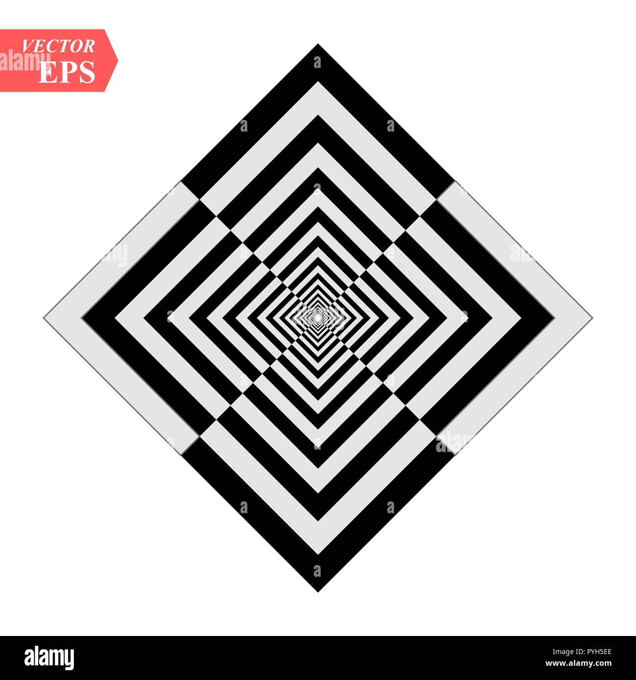 A black and white relief tunnel. Optical illusion. Vector illustration
