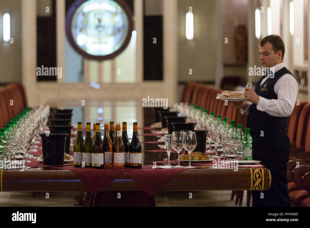 Republic of Moldova, winery Cricova SA, wine tasting room Stock Photo