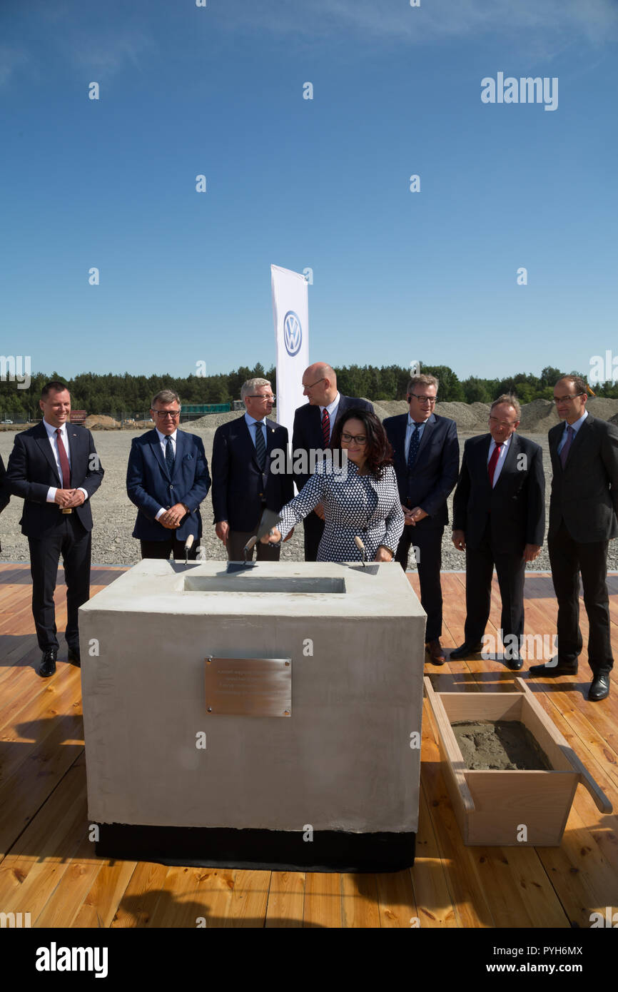 Poland, laying of the foundation stone for a new logistics hall for Volkswagen Poznan Stock Photo