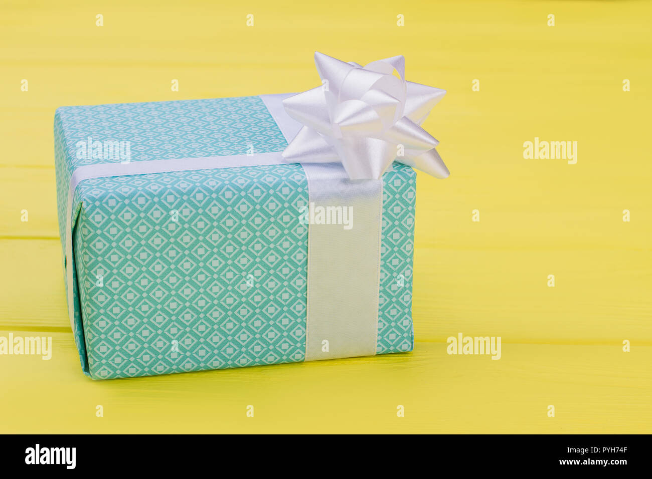 Download Beautiful Gift Box With White Bow Blue Elegant Gift Box On Yellow Background Wedding Gift Wrapping Ideas Stock Photo Alamy PSD Mockup Templates