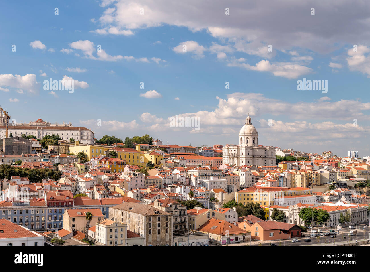 Lisbon skyline with the national Pantheon / Panteão Nacional / Santa Engracia Church prominent. Stock Photo