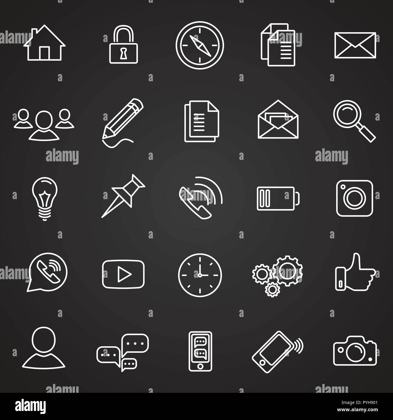 Social communication set on black background Stock Vector