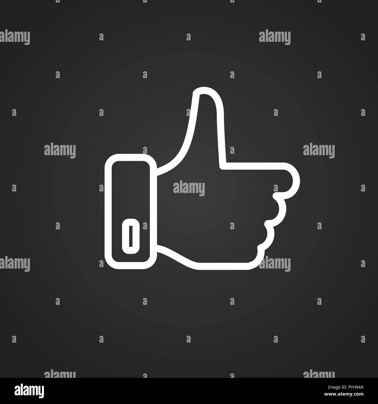 Thumb up thin line on black background Stock Vector