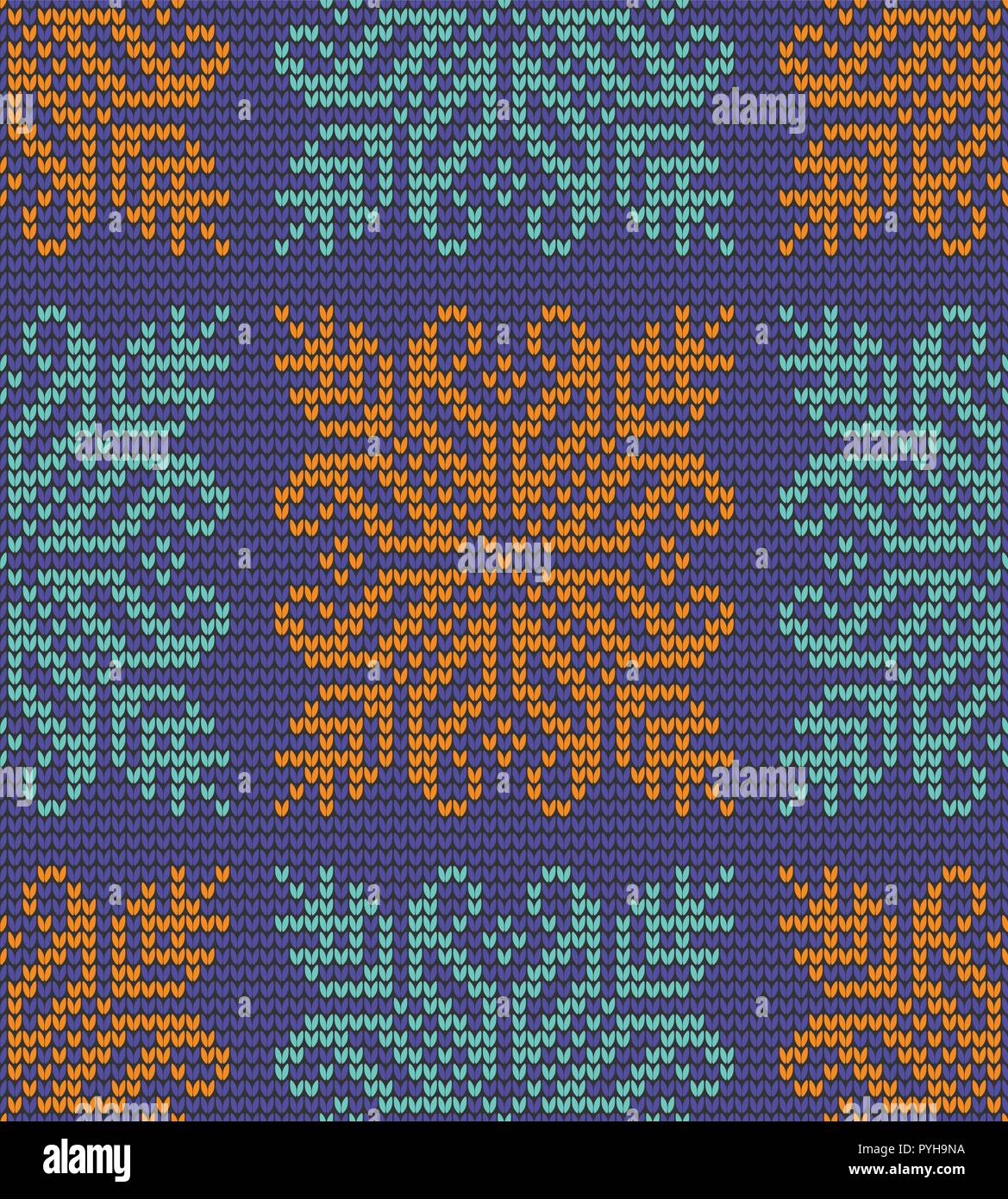 Abstract color seamless knitting pattern with snowflake background