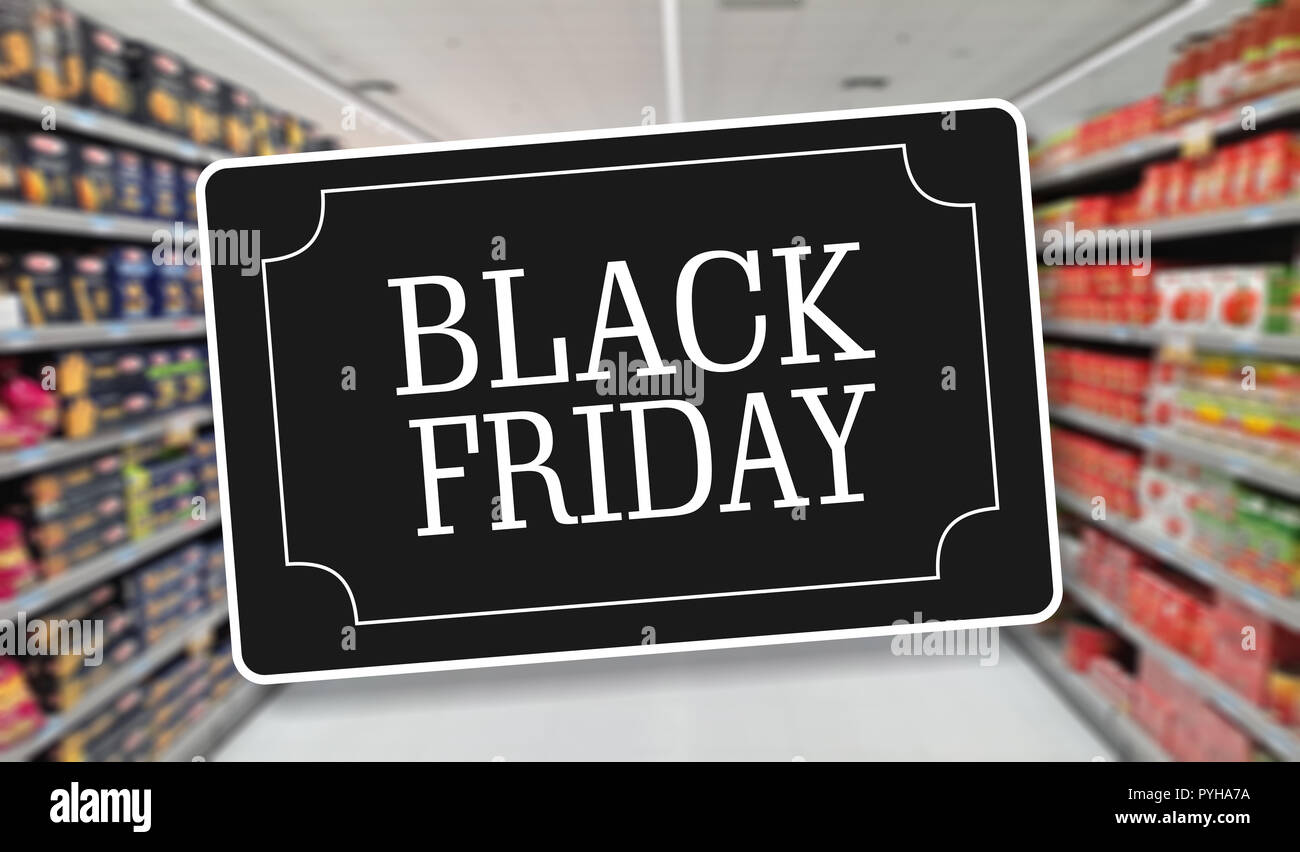 Black Friday Sale Label Blur Grocery Super Market Aisle Background Stock Photo Alamy