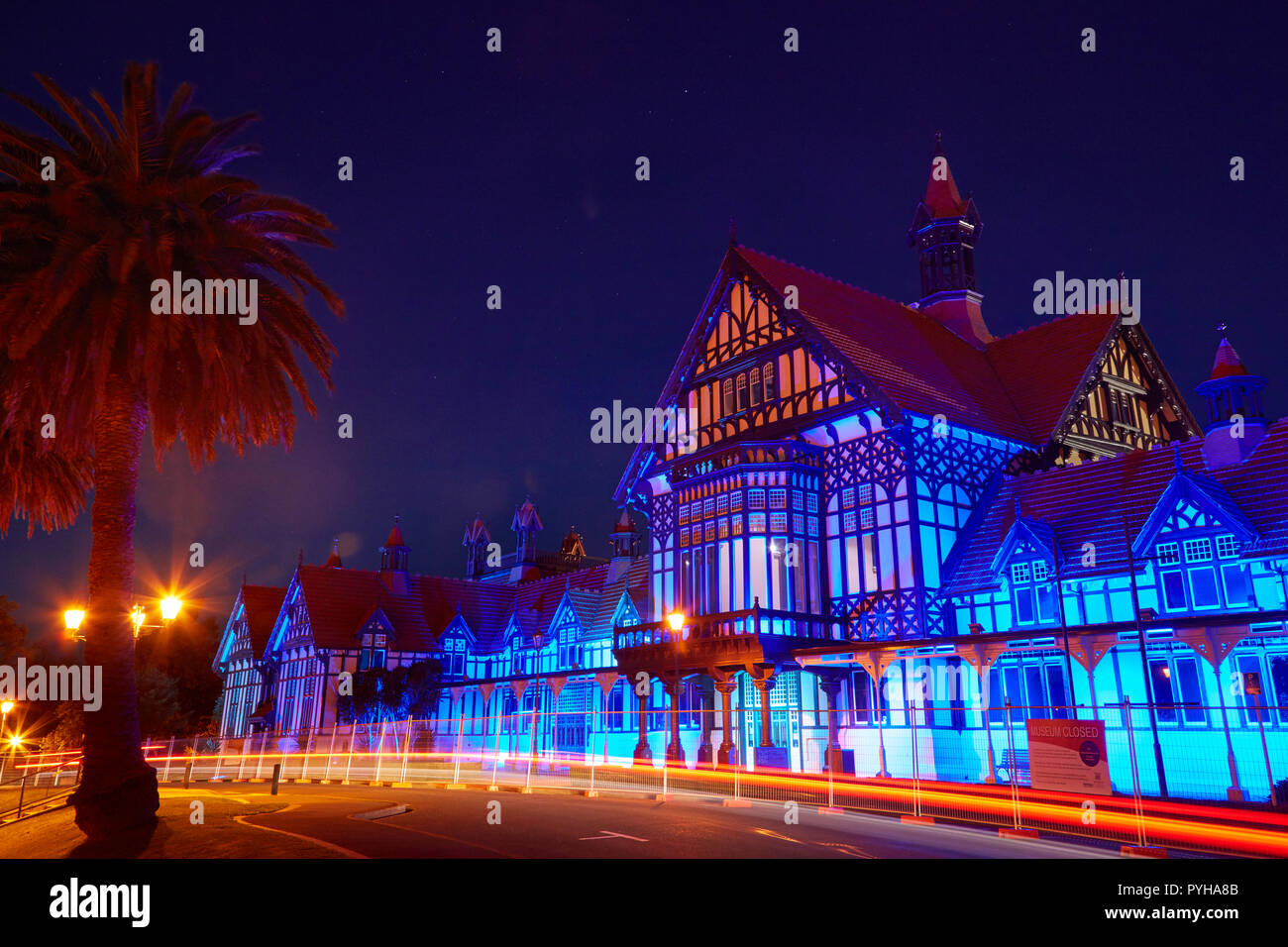 Bath House at dusk, Government Gardens, Rotorua, North Island, New Zealand Stock Photo