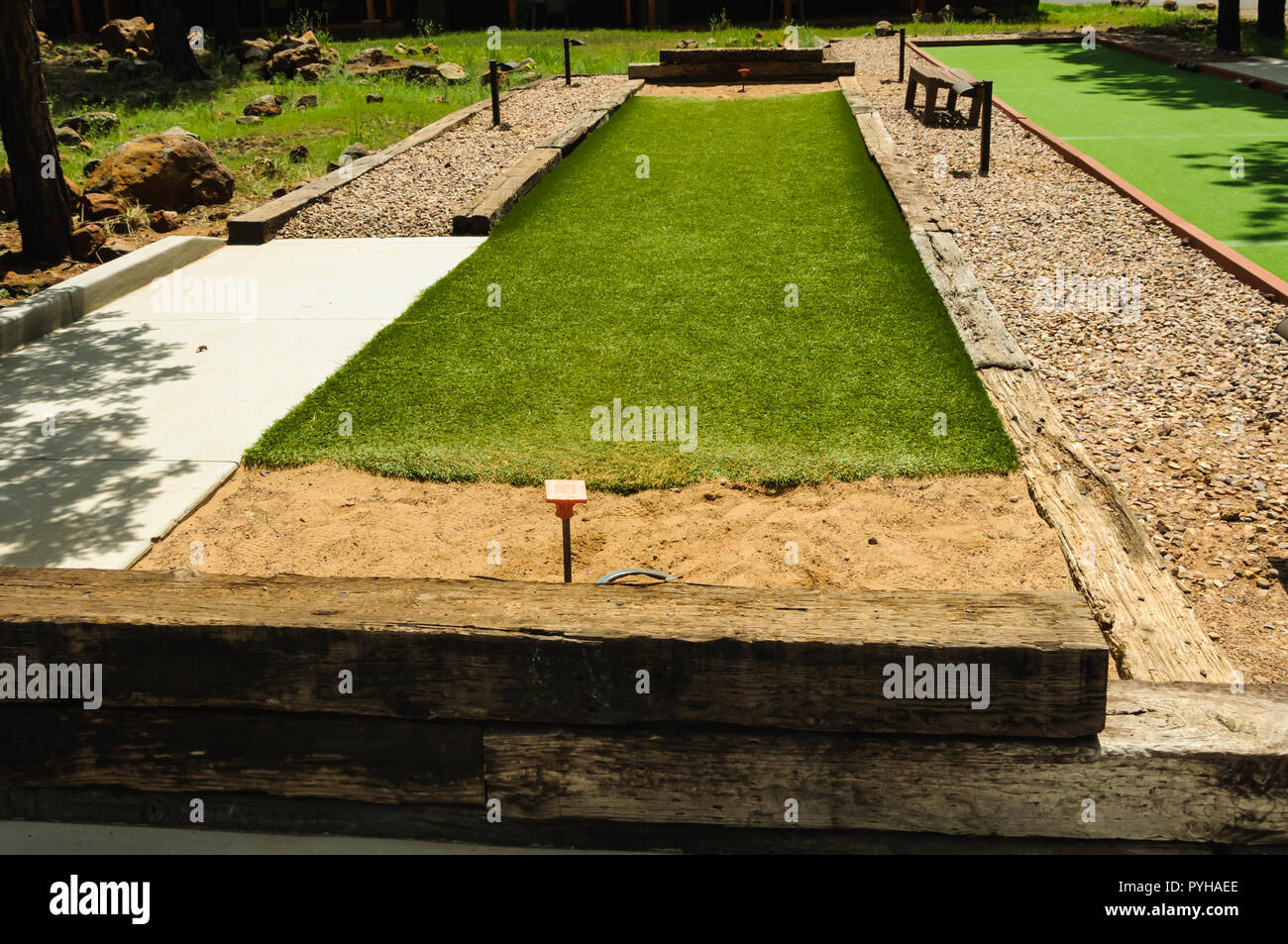 A Horseshoes Court has a post at either end to catch the horseshoes and