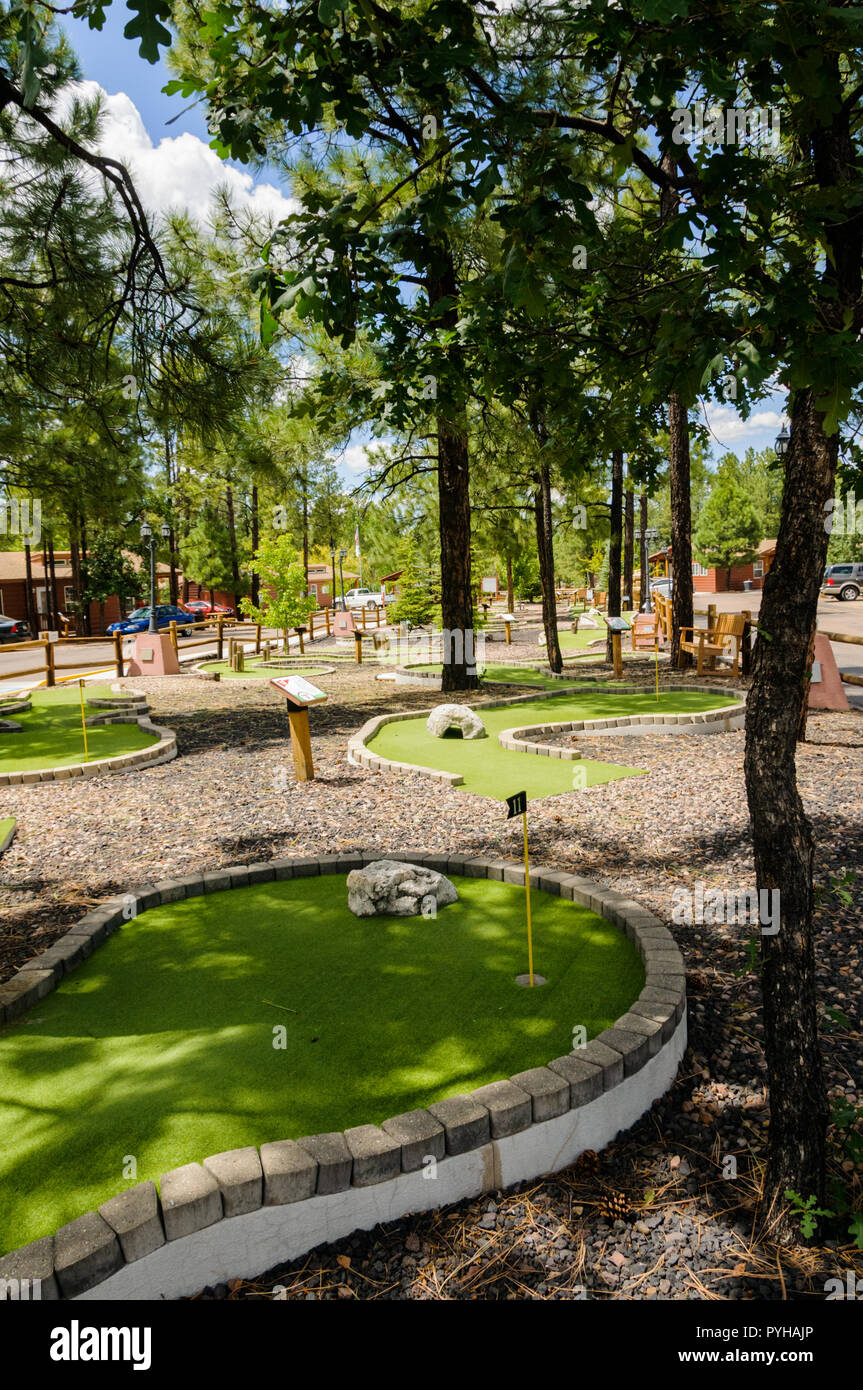 Piinetop-Lakeside, AZ-August 11, 2018: Miniature Golf Course for use of families and children who stay at resort in Pinetop-Lakeside in Arizona. Stock Photo