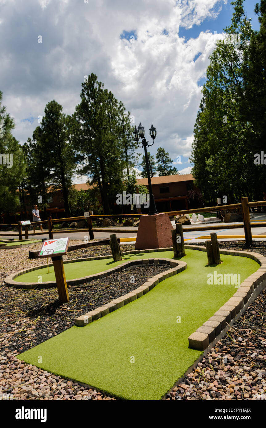 Piinetop-Lakeside, AZ-August 11, 2018: Miniature Golf Course for use of families and children who stay at resort in Pinetop-Lakeside in Arizona. Stock Photo