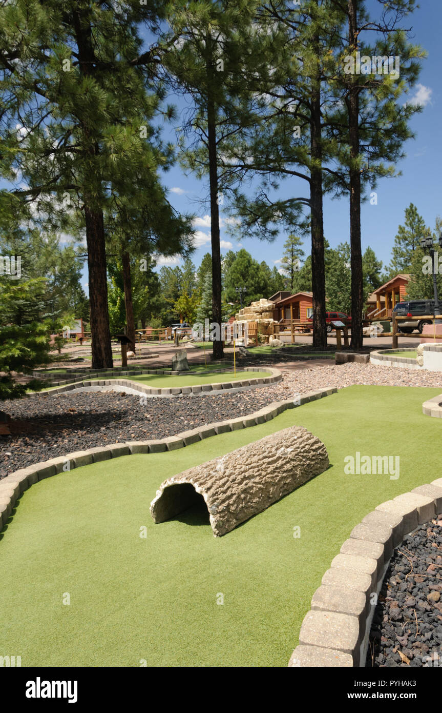 Piinetop-Lakeside, AZ-August 11, 2018: Miniature Golf Course for use of families and children who stay at resort in Pinetop-Lakeside in Arizona. Stock Photo