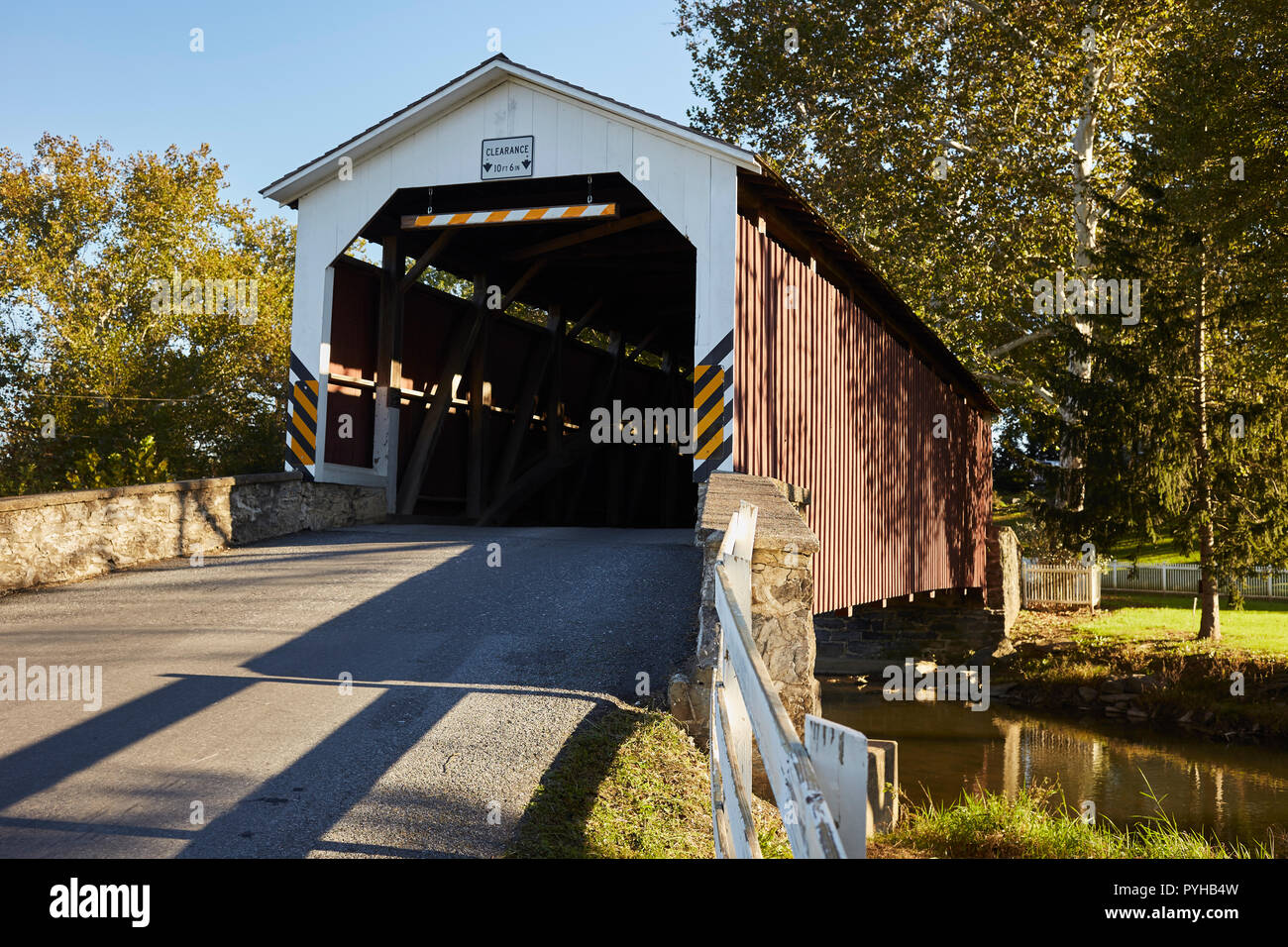 Erb's Mill Covered Bridge, Amish Country, Lititz, Lancaster County, Pennsylvania, USA on a late summer day. Stock Photo