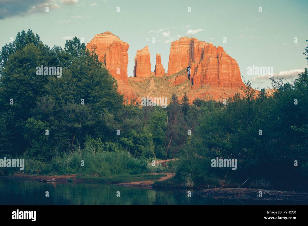 Vintage toned landscape from Cathedral Rock and Oak Creek in Arizona ...
