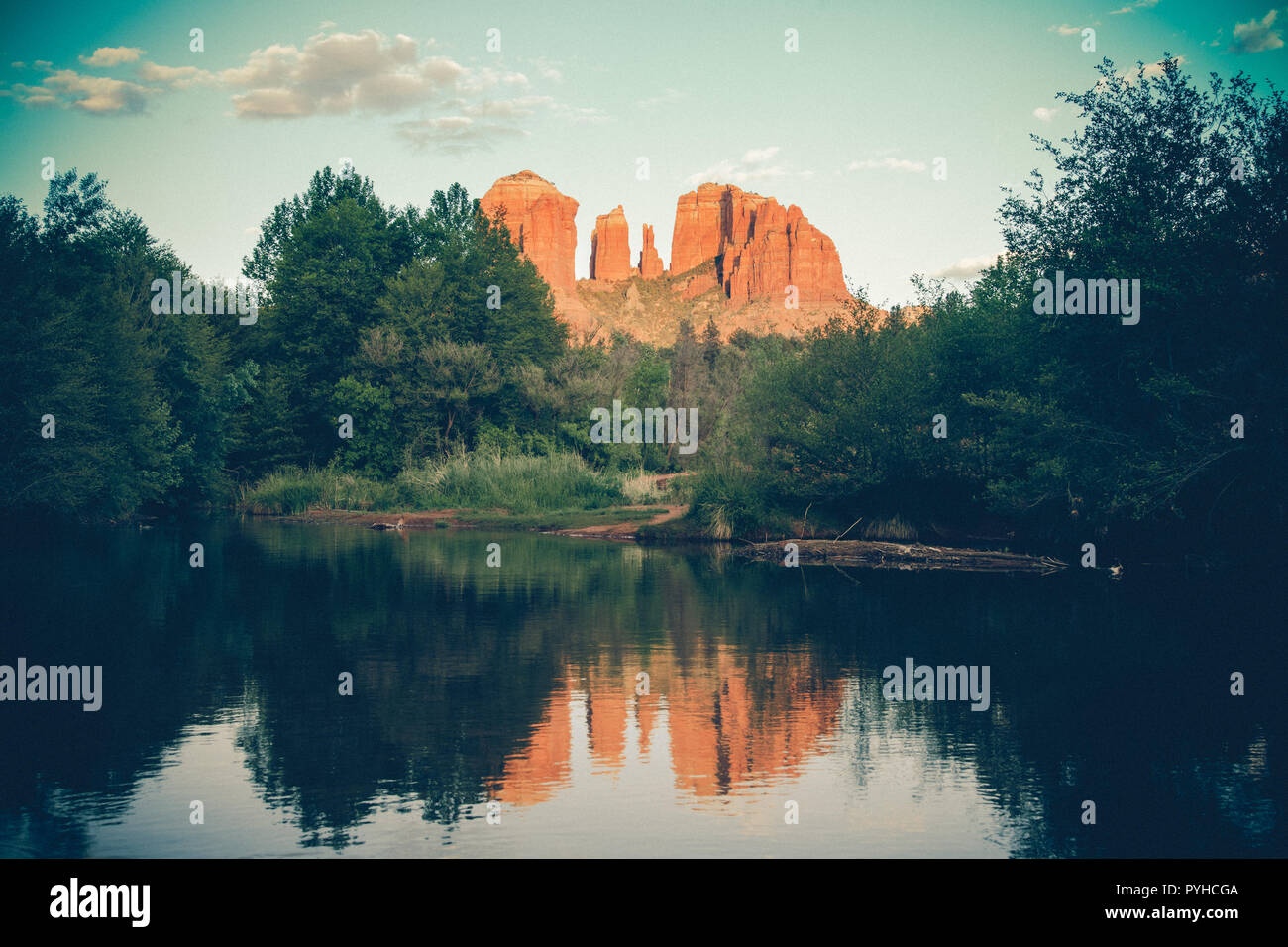 Vintage toned landscape from Cathedral Rock and Oak Creek in Arizona ...