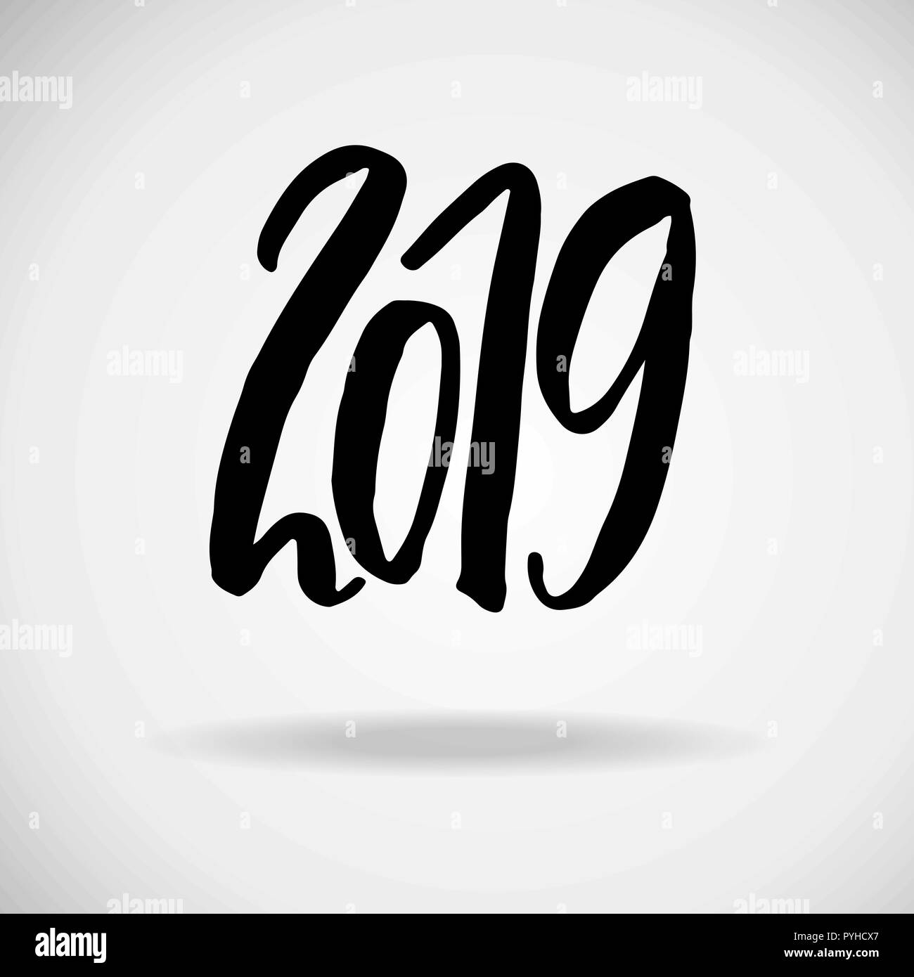 2019. Modern dry brush lettering. Grunge Happy New Year card design ...