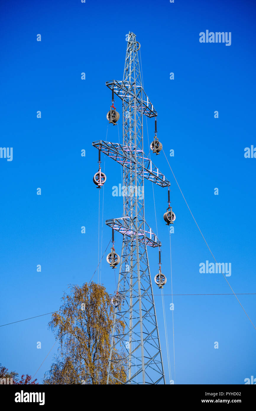 power line electricity poles in country with wires Stock Photo - Alamy