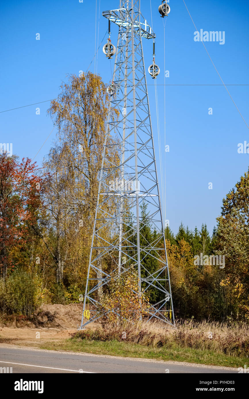 power line electricity poles in country with wires Stock Photo - Alamy