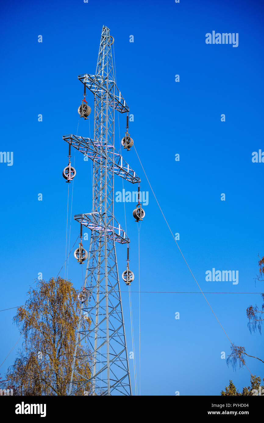 power line electricity poles in country with wires Stock Photo Alamy