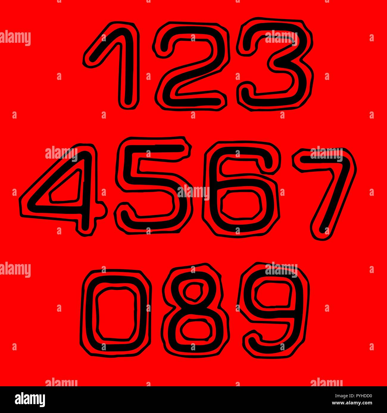 Font with contour in college style. Numbers set. Stock Vector