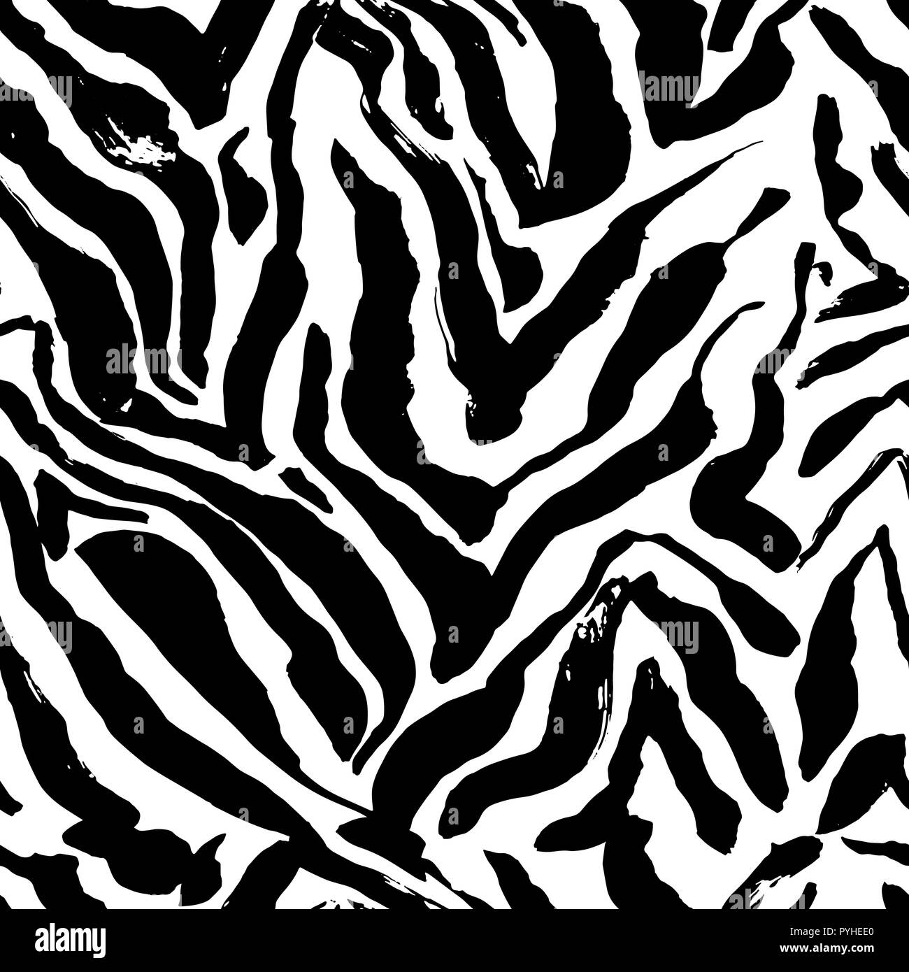 Brush painted zebra seamless pattern. Black and white stripes grunge ...