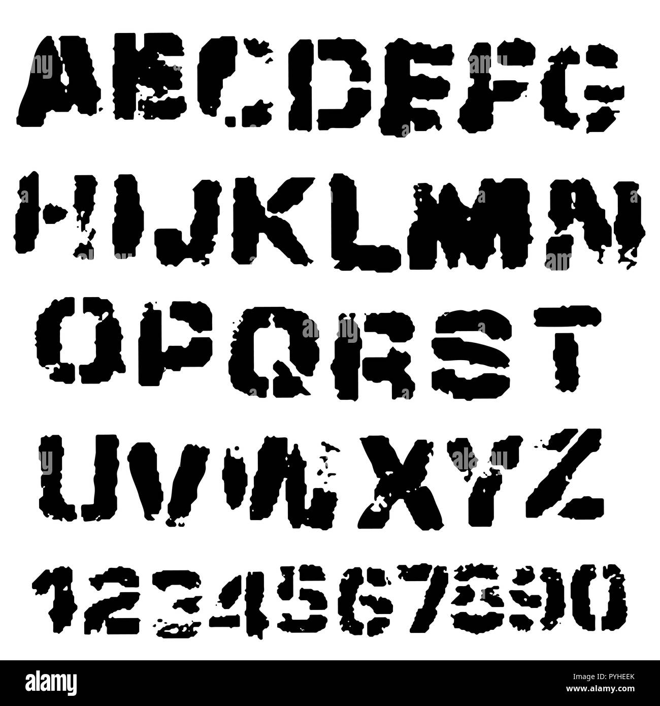 Distressed Grunge Alphabet And Numbers Stamp Ink Font Stock Vector 