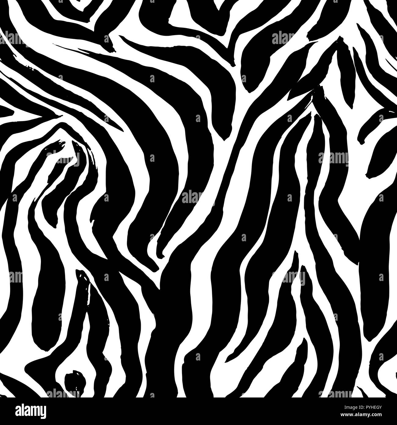 Brush painted zebra seamless pattern. Black and white stripes grunge ...