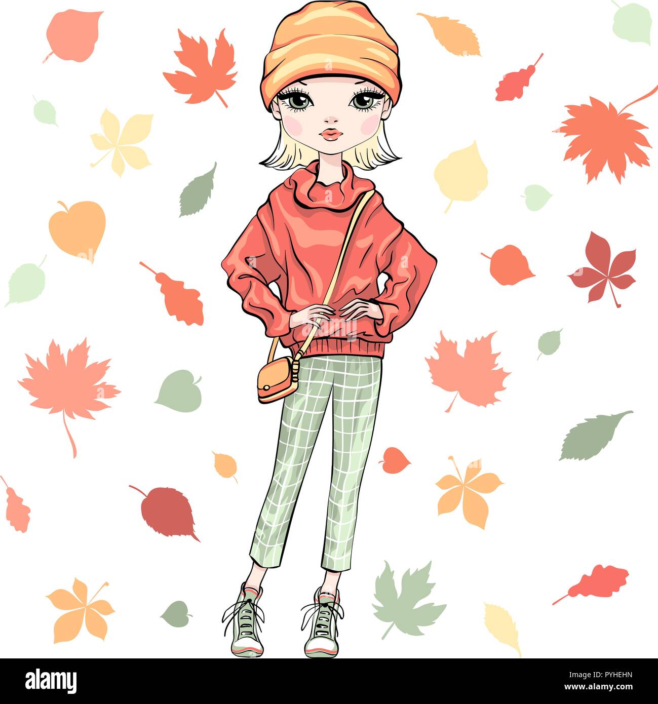 Vector fashion girl in autumn clothes Stock Vector Image &amp; Art - Alamy