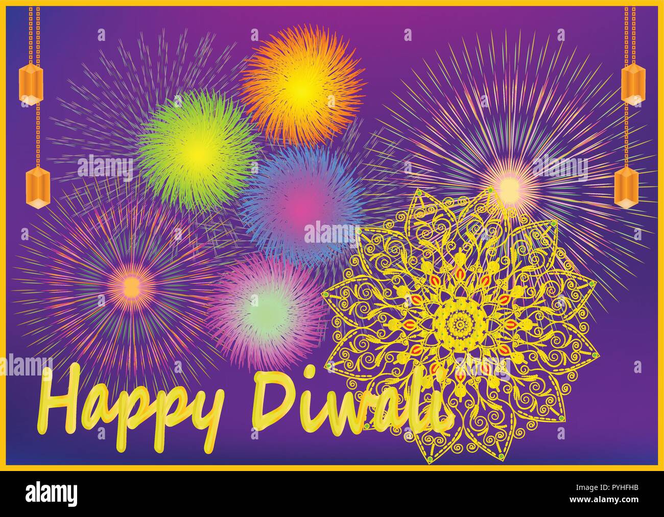 Diwali background with fireworks and mandala art, Diwali greetings card,  Night fireworks blast, Deepavali background Stock Vector Image & Art - Alamy
