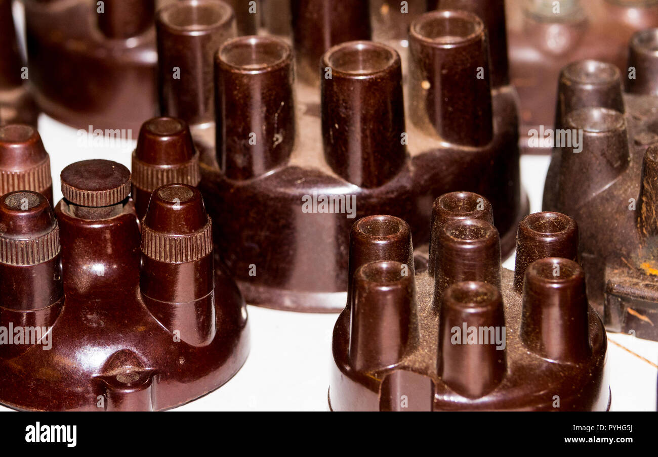 Antique automotive ignition distributor caps abstract issues Stock