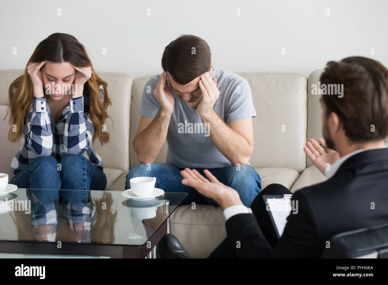 Depressed frustrated couple family can t solve relationship pr Stock Photo