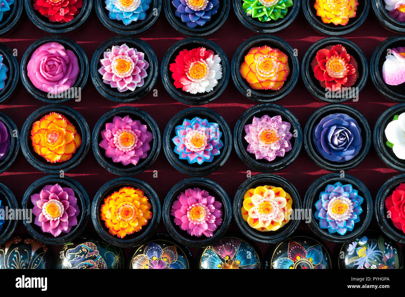 Colourful candles on display in Phuket Old Town, Thailand Stock Photo