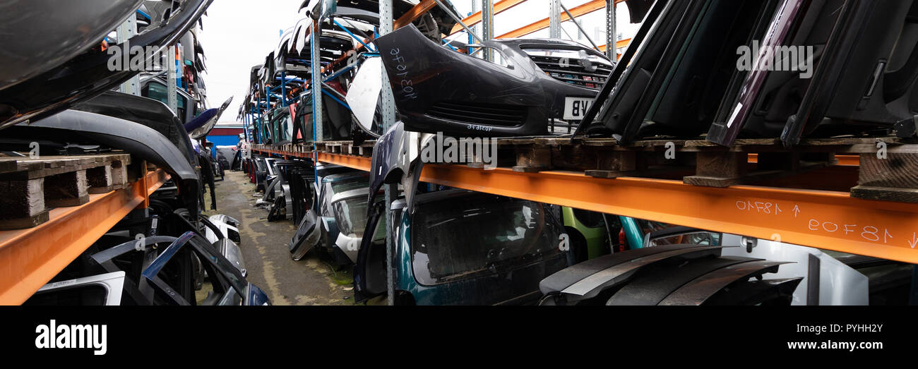 Racks with auto parts Stock Photo Alamy