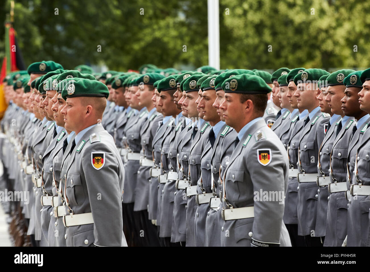 Berlin, Germany - Soldiers of the Guard Battalion in the Court of Honor of the Federal Chancellery. Stock Photo