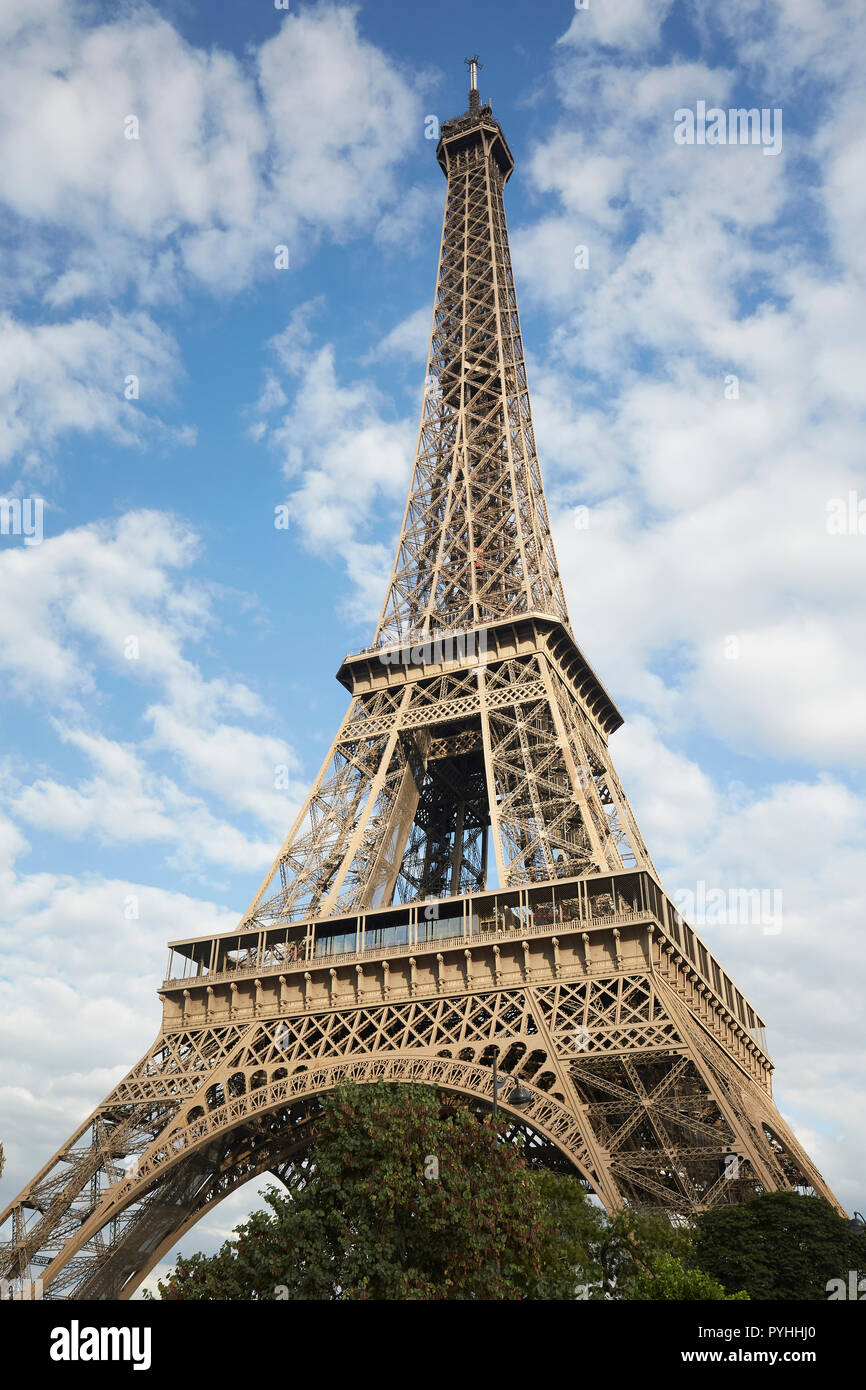 Paris, Ile-de-France, France - The Eiffel Tower - the main landmark of the French capital. Stock Photo