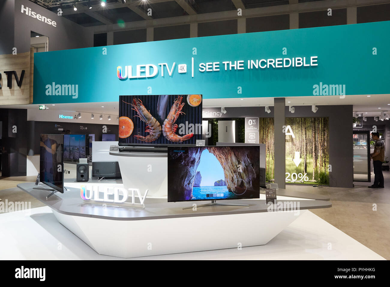 Berlin, Germany - Stand of the Chinese company Hisense at the IFA 2018. Stock Photo