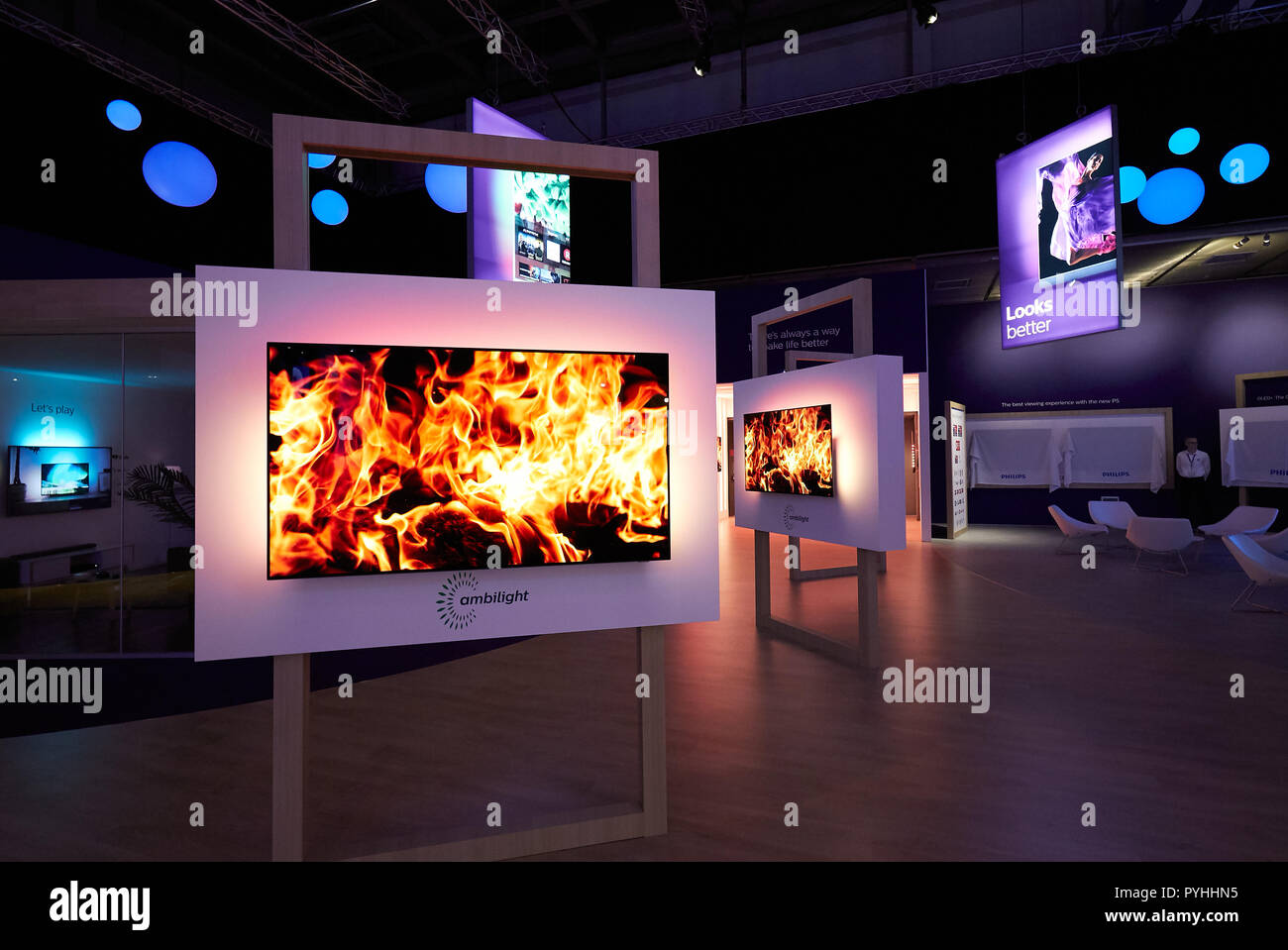 Berlin, Germany - At Philips' booth at IFA 2018, innovations in flat-panel TVs will be presented. Stock Photo
