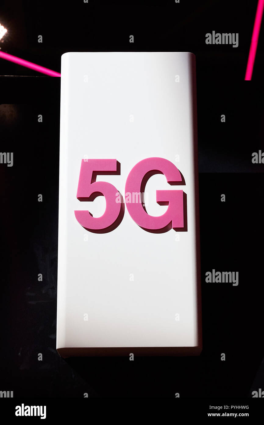 Berlin, Germany - Symbol sign for the mobile radio standard 5G at the IFA 2018. Stock Photo
