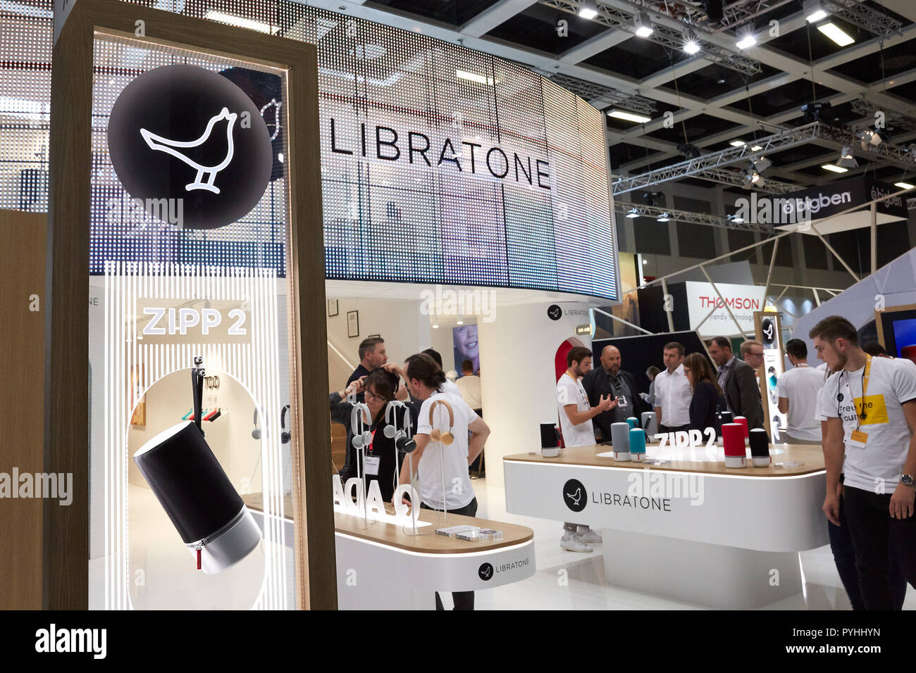 Berlin, Germany - The Danish company Libratone is presenting its innovations at IFA 2018. Stock Photo