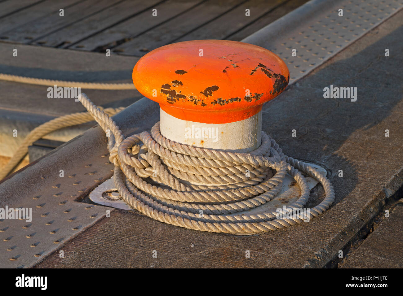 bollard, inner harbour, Heligoland, Schleswig-Holstein, Germany Stock Photo