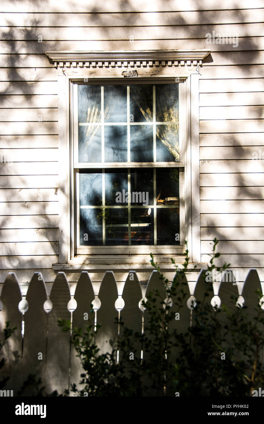The window of an old farm house; Oak Glen, California, U.S.A Stock