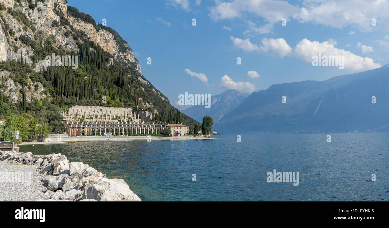 Landscape with lemon house of Tignale at Lake Garda in Italy Stock Photo
