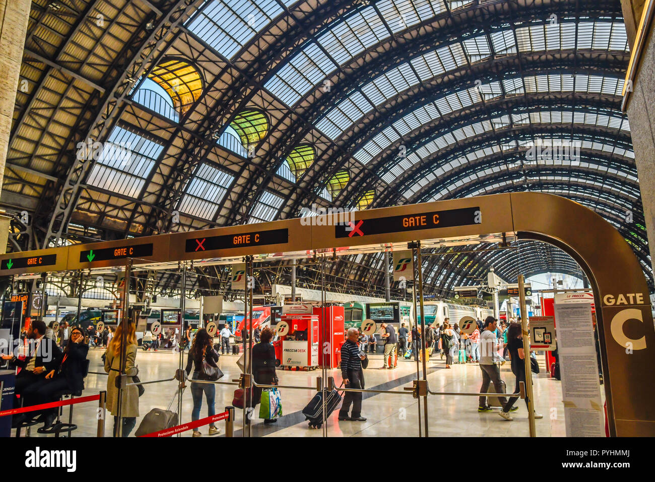 Milan Central Station Stazione Centrale Interiors with Trains and People  Stock Photo - Alamy