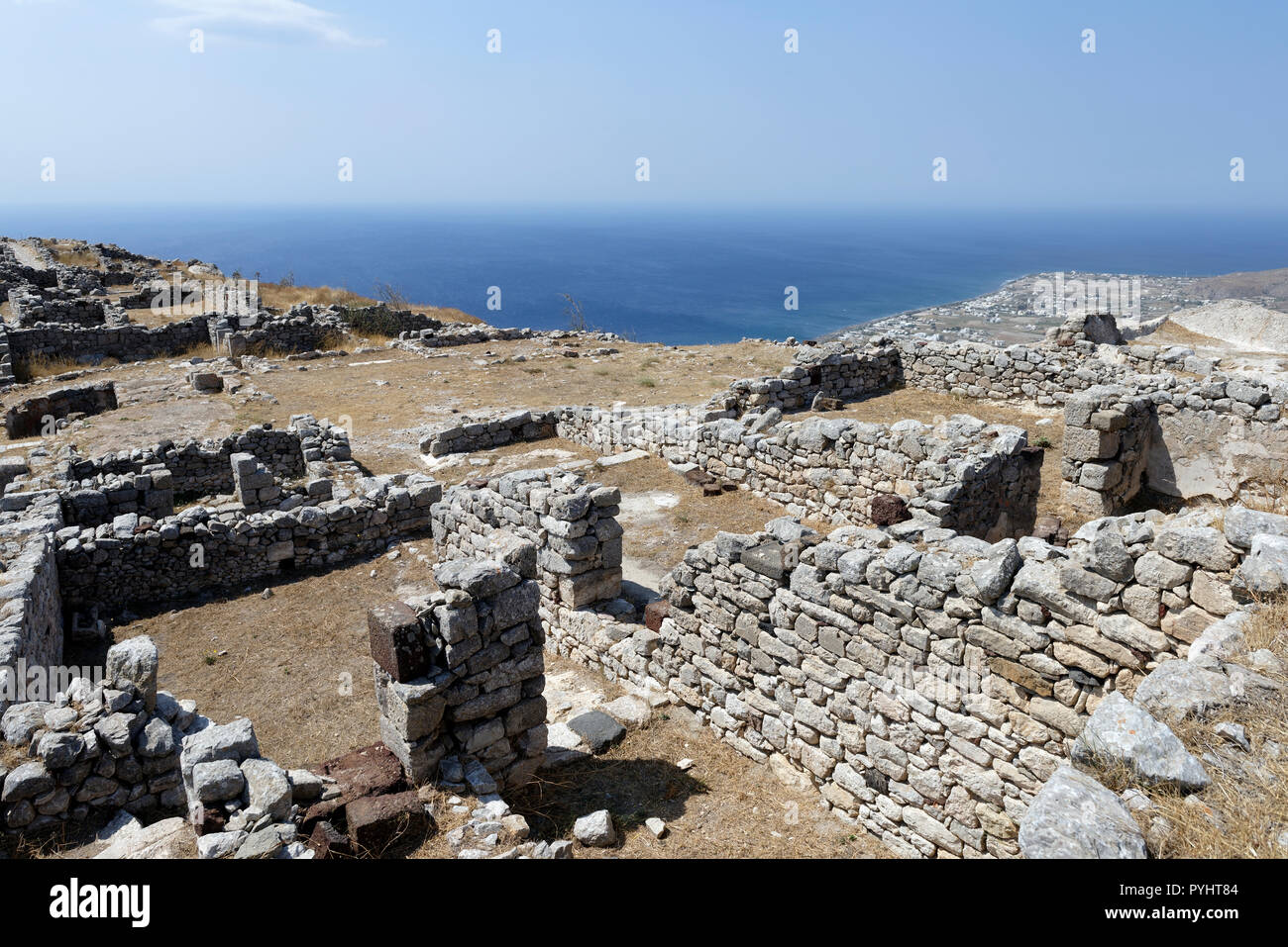 A section of the residential area on the western part of the ancient city of Thera, Santorini, Greece. Dating from the Hellenistic and Roman periods,  Stock Photo