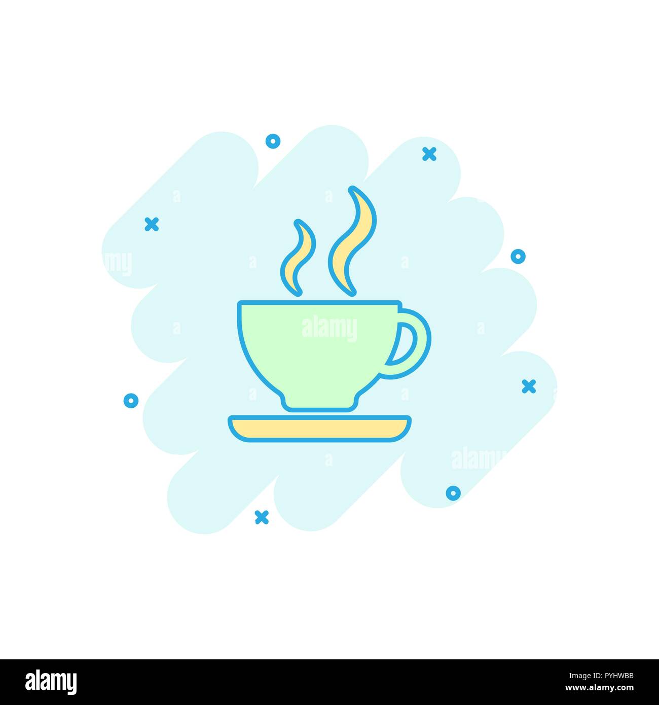 Vector cartoon coffee cup icon in comic style. Tea mug sign