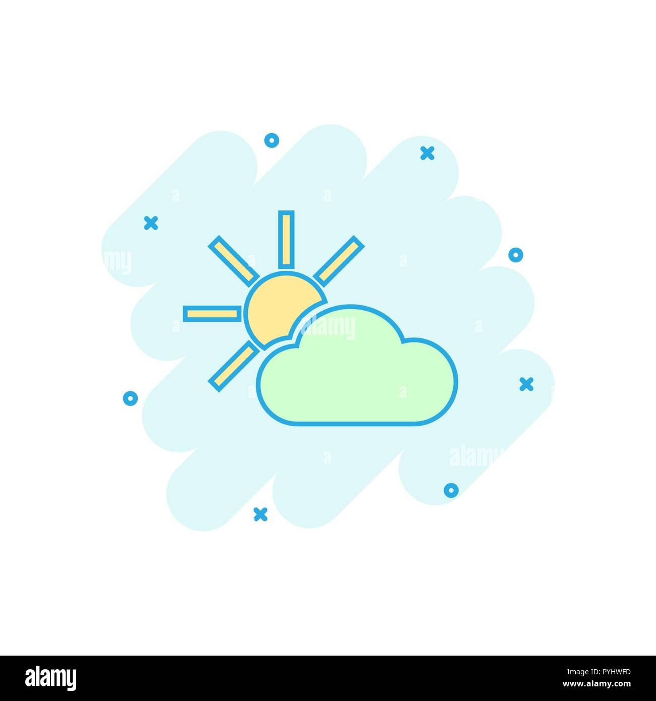 Vector cartoon weather forecast icon in comic style. Sun with clouds  concept illustration pictogram. Cloud business splash effect concept Stock  Vector Image & Art - Alamy