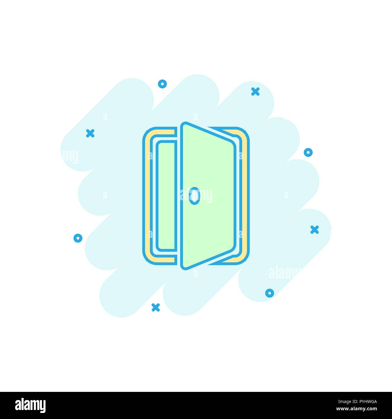 Vector cartoon entrance door icon in comic style. Exit doors concept ...