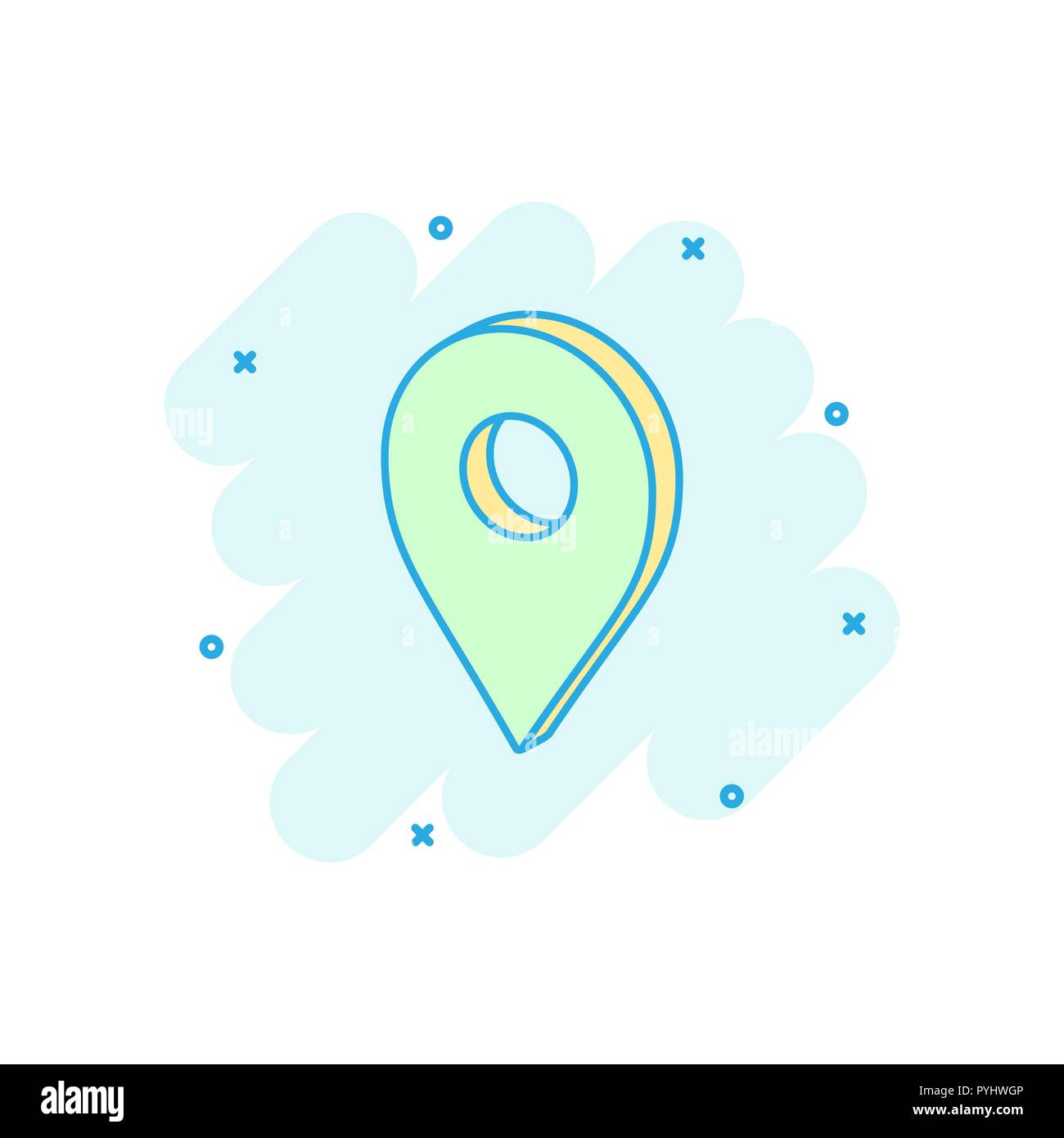 Vector cartoon map pointer icon in comic style. Gps navigation mark ...