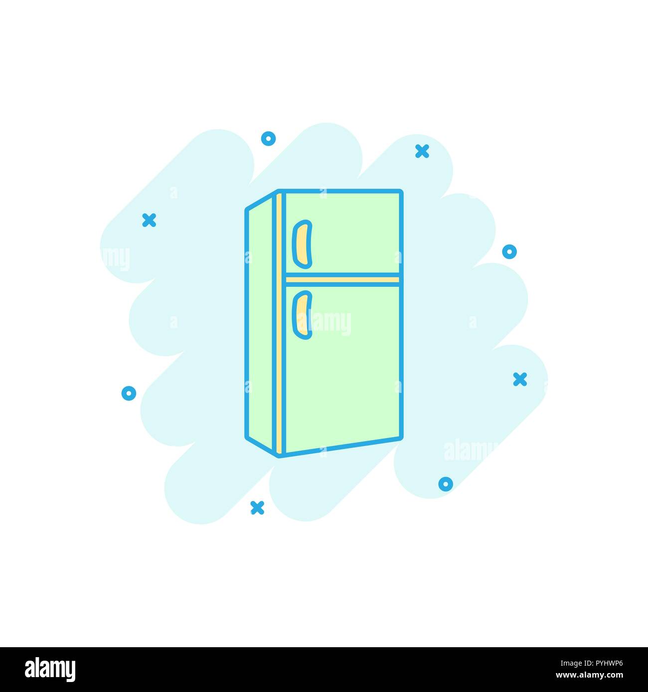 Vector cartoon fridge icon in comic style. Refrigerator illustration  pictogram. Frig freezer business splash effect concept Stock Vector Image &  Art - Alamy